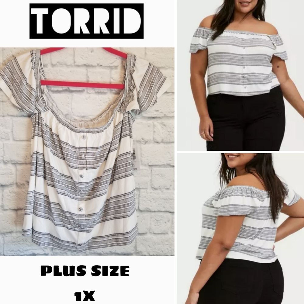 Torrid Super Soft Off Shoulder Cropped Knit Blouse Striped Plus Size Top 1X New